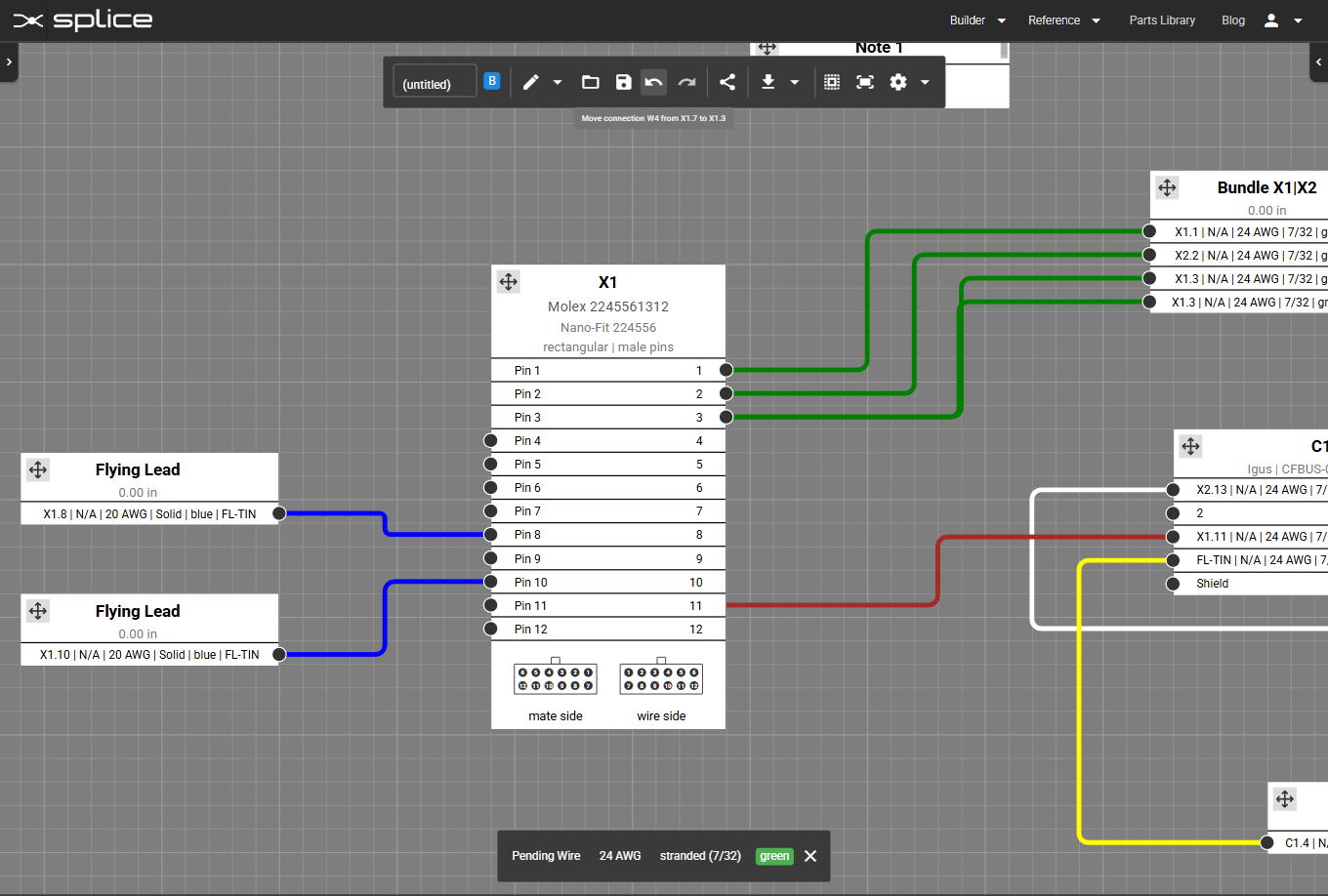 After moving, the selected wire is now connected to the new pin.