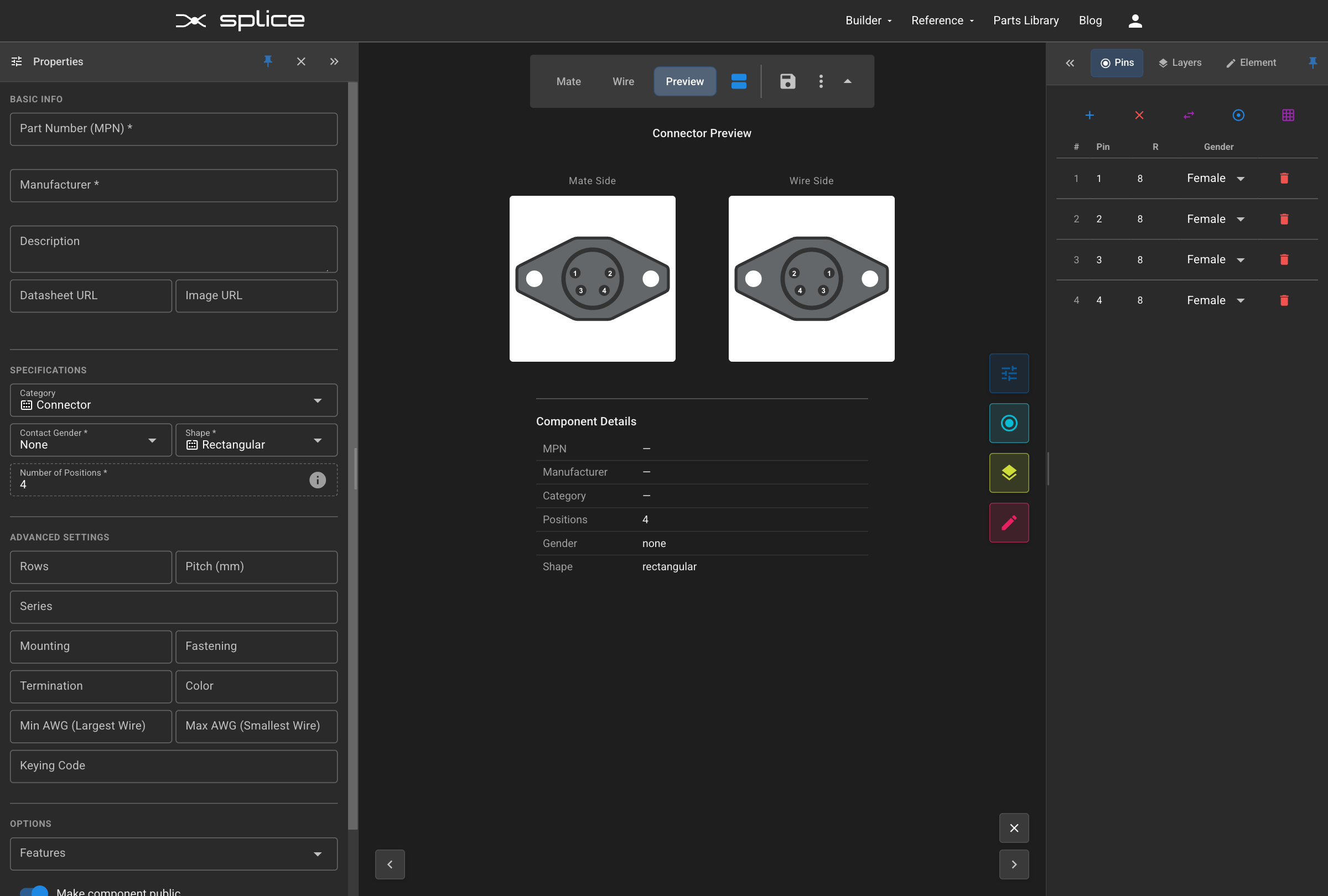Preview tab showing both connector sides